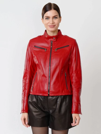 Кожаная куртка женская 399, красная, размер 48, артикул 90921-5