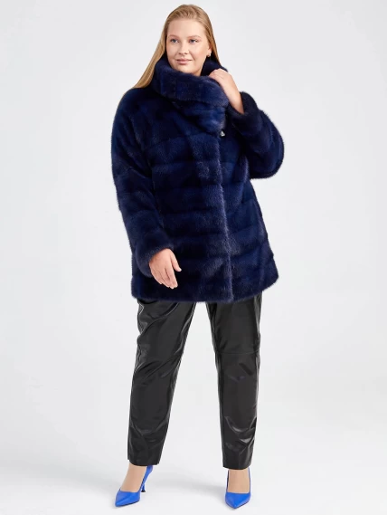 Куртка из меха норки женская 1150(кв), синяя, размер 52, артикул 32800-4